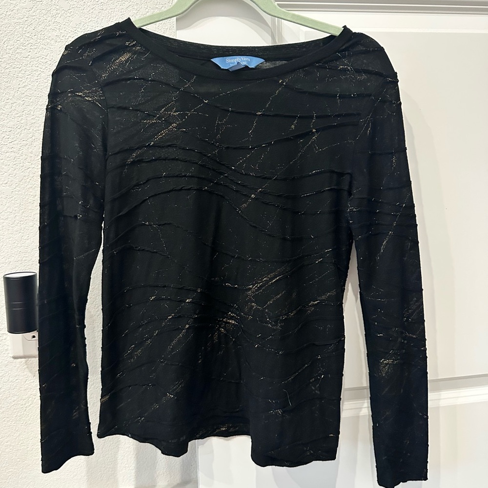 Simply Vera Vera Wang Black and Gold Long Sleeve Top
